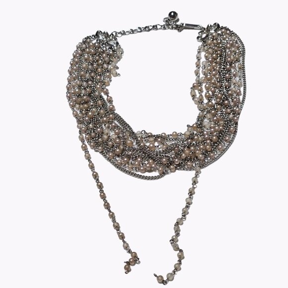 Elegant Faux Pearl Chunky Popcorn Multi Strand Chain Statement Necklace - Picture 2 of 9